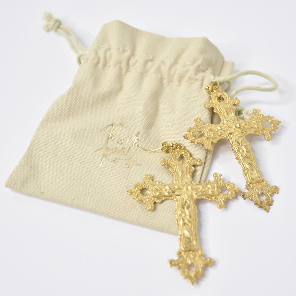 Rock N Rose Gabrielle Baroque Cross Gold Earrings